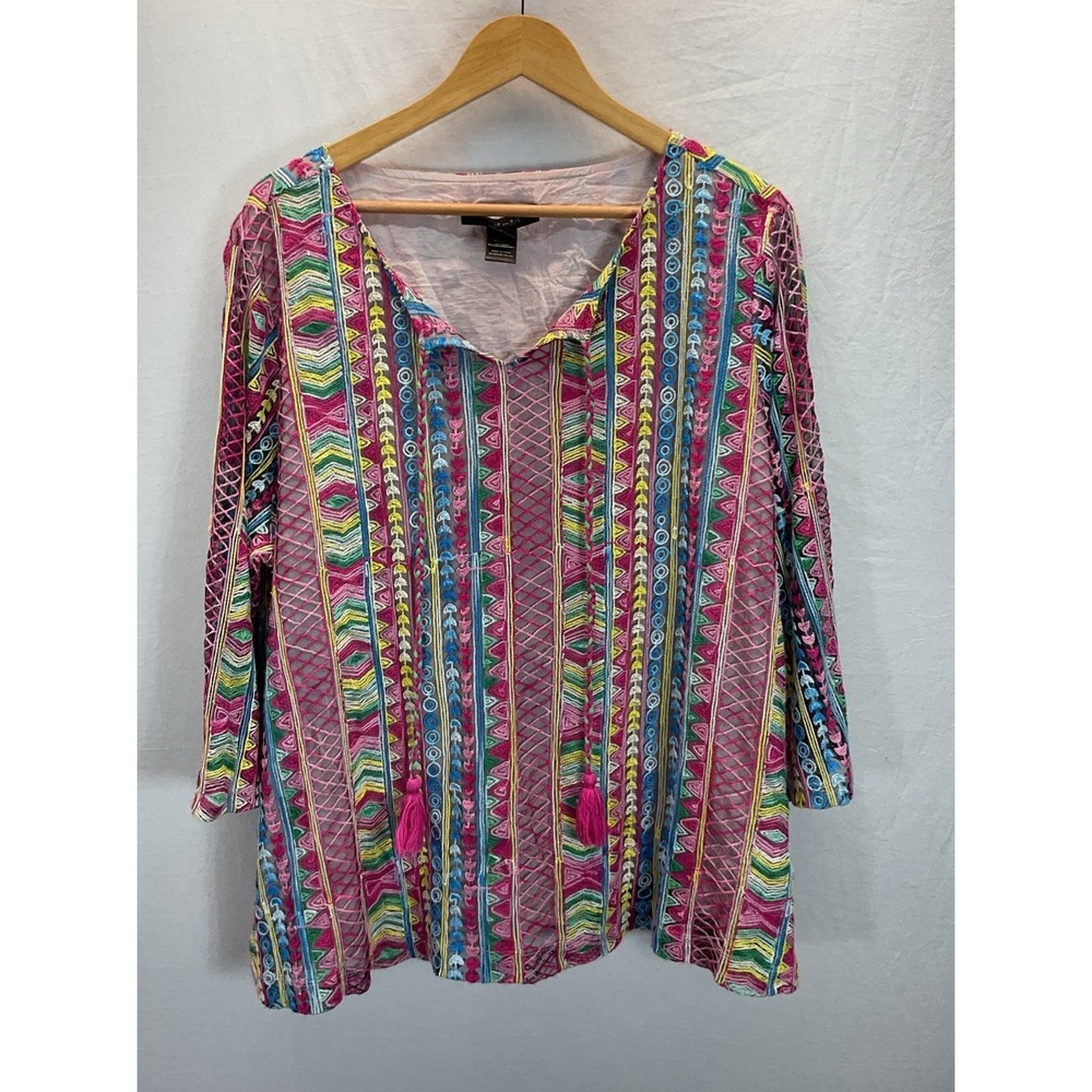 Ali Miles Womens Size 2X Quilted Knit Sweater Blouse Shirt Top Wearable Art